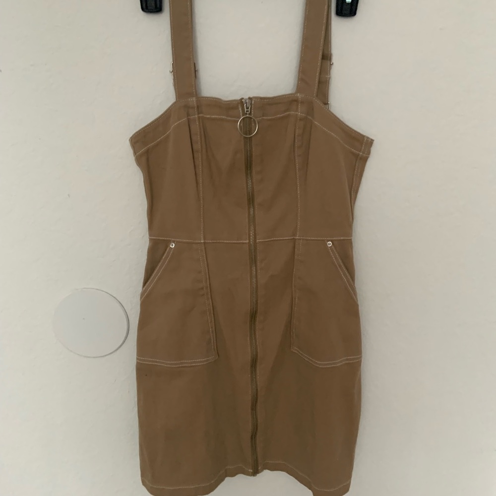 H&M Tan Overall Mini Dress Size 4 New With Tags